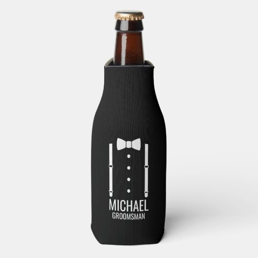 Zwarte Wedding Bow Stropdas Gepersonaliseerde Groo Flesjeskoeler (Fles Voorkant)
