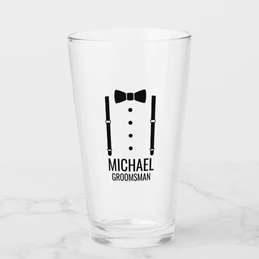 Zwarte Wedding Bow Stropdas Gepersonaliseerde Groo Glas (Voorkant)