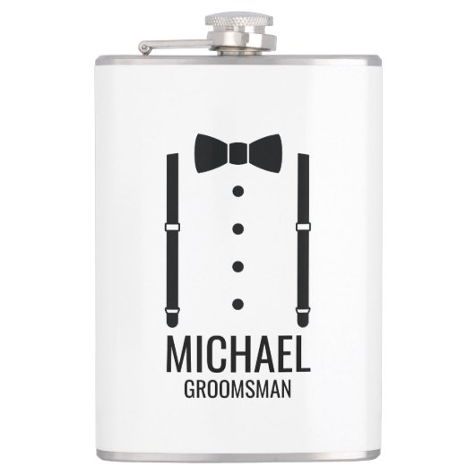 Zwarte Wedding Bow Stropdas Gepersonaliseerde Groo Heupfles (Voorkant)