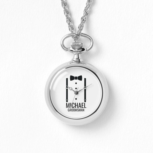 Zwarte Wedding Bow Stropdas Gepersonaliseerde Groo Horloge (Voorkant)