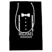 Zwarte Wedding Bow Stropdas Gepersonaliseerde Groo Medium Cadeauzakje (Voorkant)