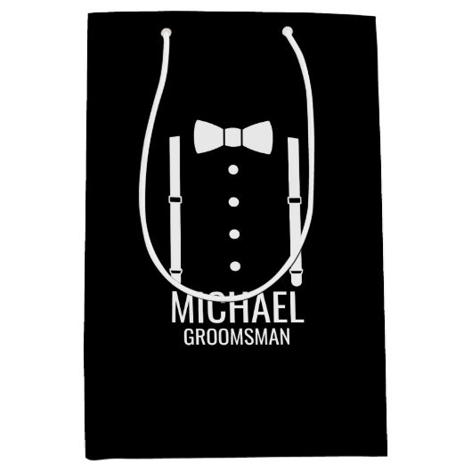 Zwarte Wedding Bow Stropdas Gepersonaliseerde Groo Medium Cadeauzakje (Voorkant)
