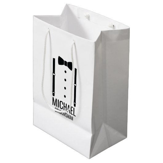 Zwarte Wedding Bow Stropdas Gepersonaliseerde Groo Medium Cadeauzakje (Voorkant Gekanteld)