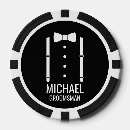 Zwarte Wedding Bow Stropdas Gepersonaliseerde Groo Poker Chips (Voorkant)