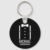 Zwarte Wedding Bow Stropdas Gepersonaliseerde Groo Sleutelhanger (Voorkant)