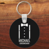 Zwarte Wedding Bow Stropdas Gepersonaliseerde Groo Sleutelhanger (Voorkant)