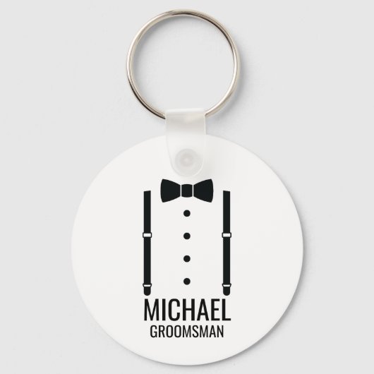 Zwarte Wedding Bow Stropdas Gepersonaliseerde Groo Sleutelhanger (Voorkant)