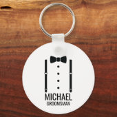 Zwarte Wedding Bow Stropdas Gepersonaliseerde Groo Sleutelhanger (Voorkant)