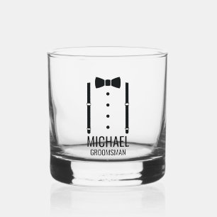 Zwarte Wedding Bow Stropdas Gepersonaliseerde Groo Whisky Glas