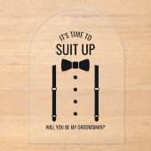 Zwarte Wedding Bow Stropdas Groomsman Voorstel Acryl Uitnodigingen (Voorkant)