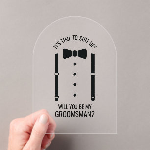 Zwarte Wedding Bow Stropdas Groomsman Voorstel Acryl Uitnodigingen