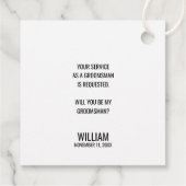 Zwarte Wedding Bow Stropdas Groomsman Voorstel Bedankjes Labels (Achterkant)