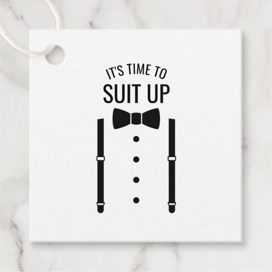 Zwarte Wedding Bow Stropdas Groomsman Voorstel Bedankjes Labels (Voorkant)
