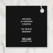 Zwarte Wedding Bow Stropdas Groomsman Voorstel Bedankjes Labels (Achterkant)