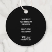 Zwarte Wedding Bow Stropdas Groomsman Voorstel Bedankjes Labels (Achterkant)