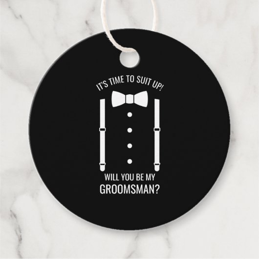 Zwarte Wedding Bow Stropdas Groomsman Voorstel Bedankjes Labels (Voorkant)