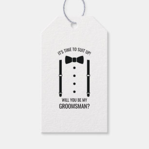 Zwarte Wedding Bow Stropdas Groomsman Voorstel Cadeaulabel