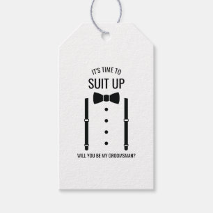 Zwarte Wedding Bow Stropdas Groomsman Voorstel Cadeaulabel