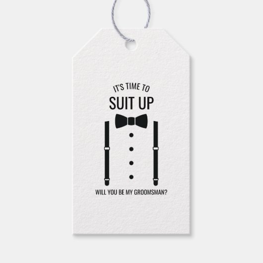 Zwarte Wedding Bow Stropdas Groomsman Voorstel Cadeaulabel (Voorkant)