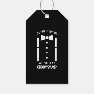 Zwarte Wedding Bow Stropdas Groomsman Voorstel Cadeaulabel