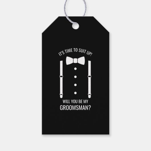 Zwarte Wedding Bow Stropdas Groomsman Voorstel Cadeaulabel (Voorkant)
