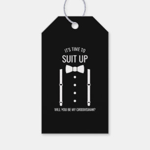 Zwarte Wedding Bow Stropdas Groomsman Voorstel Cadeaulabel
