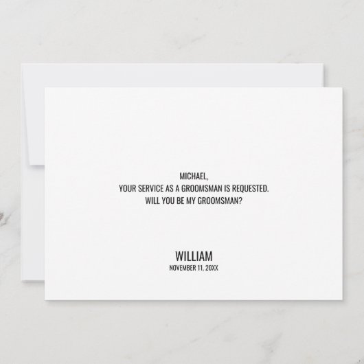 Zwarte Wedding Bow Stropdas Groomsman Voorstel Kaart (Achterkant)