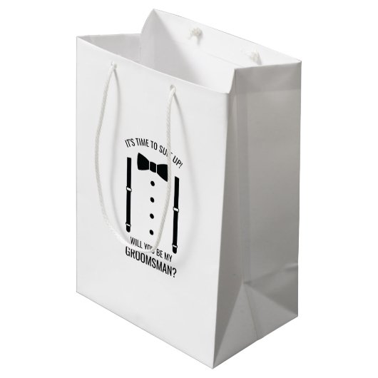 Zwarte Wedding Bow Stropdas Groomsman Voorstel Medium Cadeauzakje (Voorkant Gekanteld)