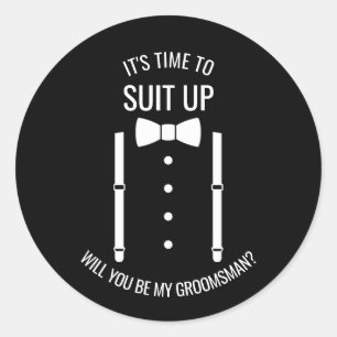 Zwarte Wedding Bow Stropdas Groomsman Voorstel Ronde Sticker