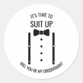 Zwarte Wedding Bow Stropdas Groomsman Voorstel Ronde Sticker (Voorkant)