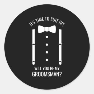 Zwarte Wedding Bow Stropdas Groomsman Voorstel Ronde Sticker