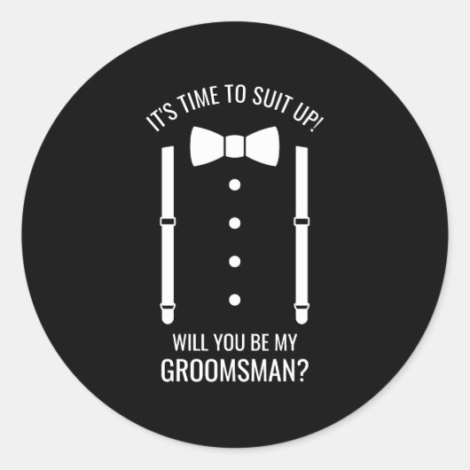 Zwarte Wedding Bow Stropdas Groomsman Voorstel Ronde Sticker (Voorkant)