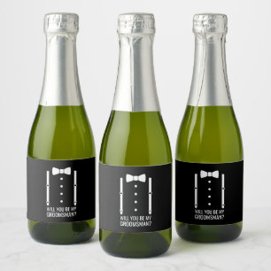 Zwarte Wedding Bow Stropdas Groomsman Voorstel Sparkling Wijnetiket