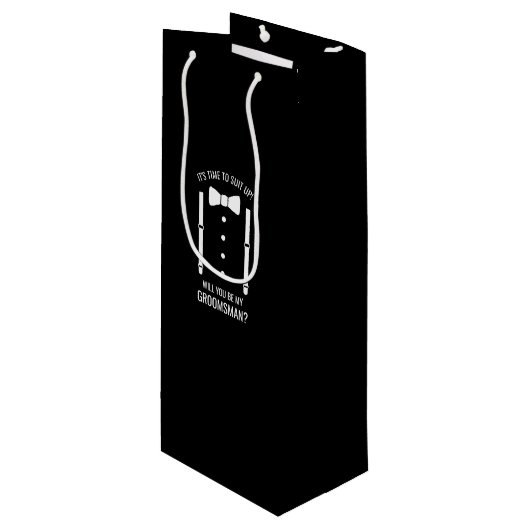 Zwarte Wedding Bow Stropdas Groomsman Voorstel Wijn Cadeautas (Voorkant Gekanteld)