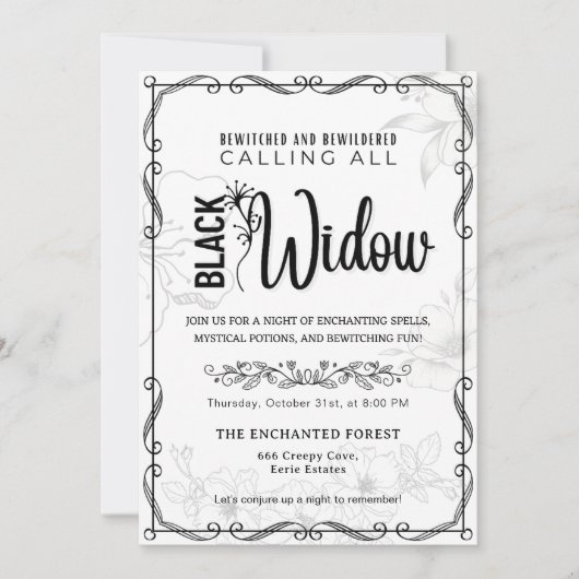 Zwarte weduwe betoverd en verbijsterd zwart-wit kaart (Voorkant)