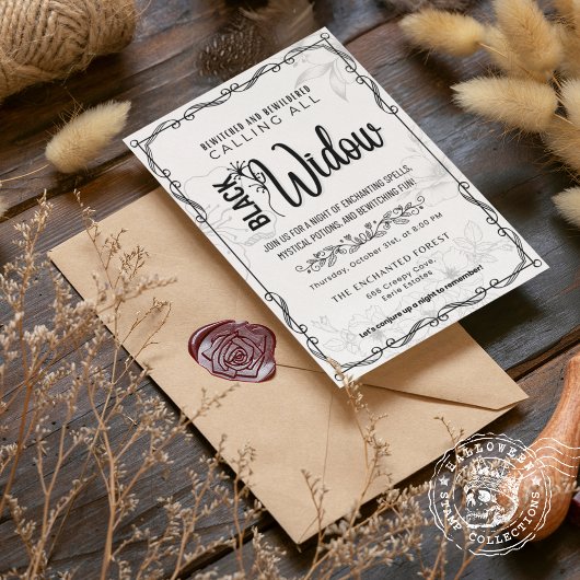 Zwarte weduwe betoverd en verbijsterd zwart-wit kaart