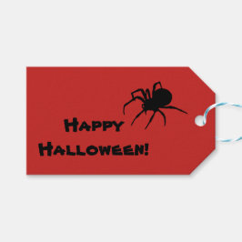 Zwarte Weduwe op Rode Halloween Cadeaubijsluiter Cadeaulabel