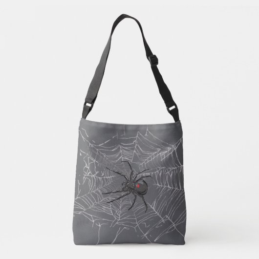 Zwarte weduwe spin en spinnenweb tekenkunst crossbody tas (Achterkant)