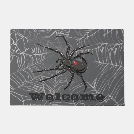 Zwarte weduwe spin en spinnenweb tekenkunst deurmat (Voorkant)