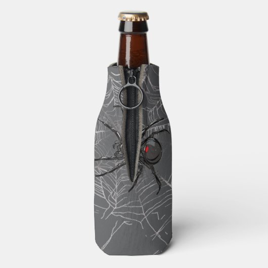Zwarte weduwe spin en spinnenweb tekenkunst flesjeskoeler (Fles Achterkant)