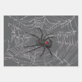 Zwarte weduwe spin en spinnenweb tekenkunst inpakpapier vel (Voorkant 3)