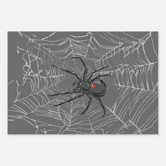 Zwarte weduwe spin en spinnenweb tekenkunst inpakpapier vel (Voorkant 2)