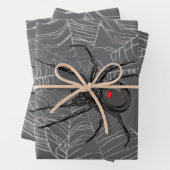 Zwarte weduwe spin en spinnenweb tekenkunst inpakpapier vel (In situ)