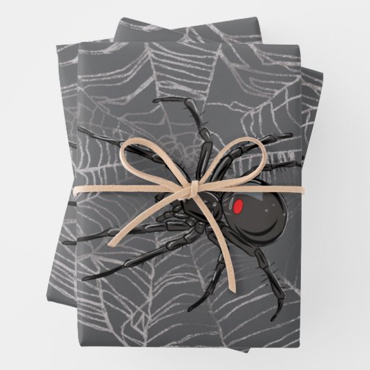 Zwarte weduwe spin en spinnenweb tekenkunst inpakpapier vel (In situ)