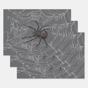 Zwarte weduwe spin en spinnenweb tekenkunst inpakpapier vel