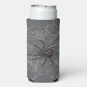 Zwarte weduwe spin en spinnenweb tekenkunst seltzer blikjeskoeler (Seltzer Achterkant)
