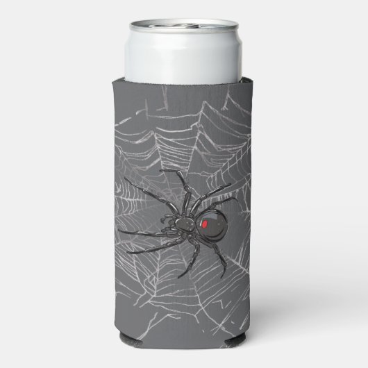 Zwarte weduwe spin en spinnenweb tekenkunst seltzer blikjeskoeler (Seltzer Achterkant)