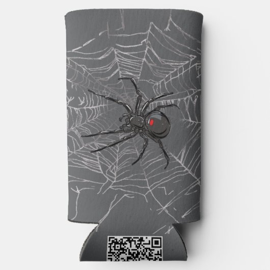 Zwarte weduwe spin en spinnenweb tekenkunst seltzer blikjeskoeler (Achterkant)