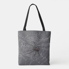 Zwarte weduwe spin en spinnenweb tekenkunst tote bag