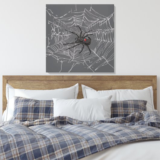 Zwarte Weduwe Spin En Spinneweb Teken Kunst Canvas Afdruk (Insitu (Slaapkamer))